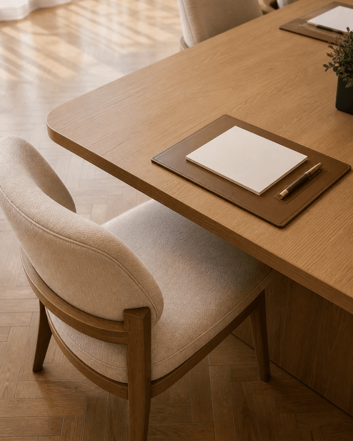 Close-up of a calm drafting desk setup
